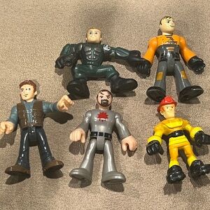 Imaginext lot of 5 figure Fireman & Jurassic World & Knight G I Joe & Dino rider